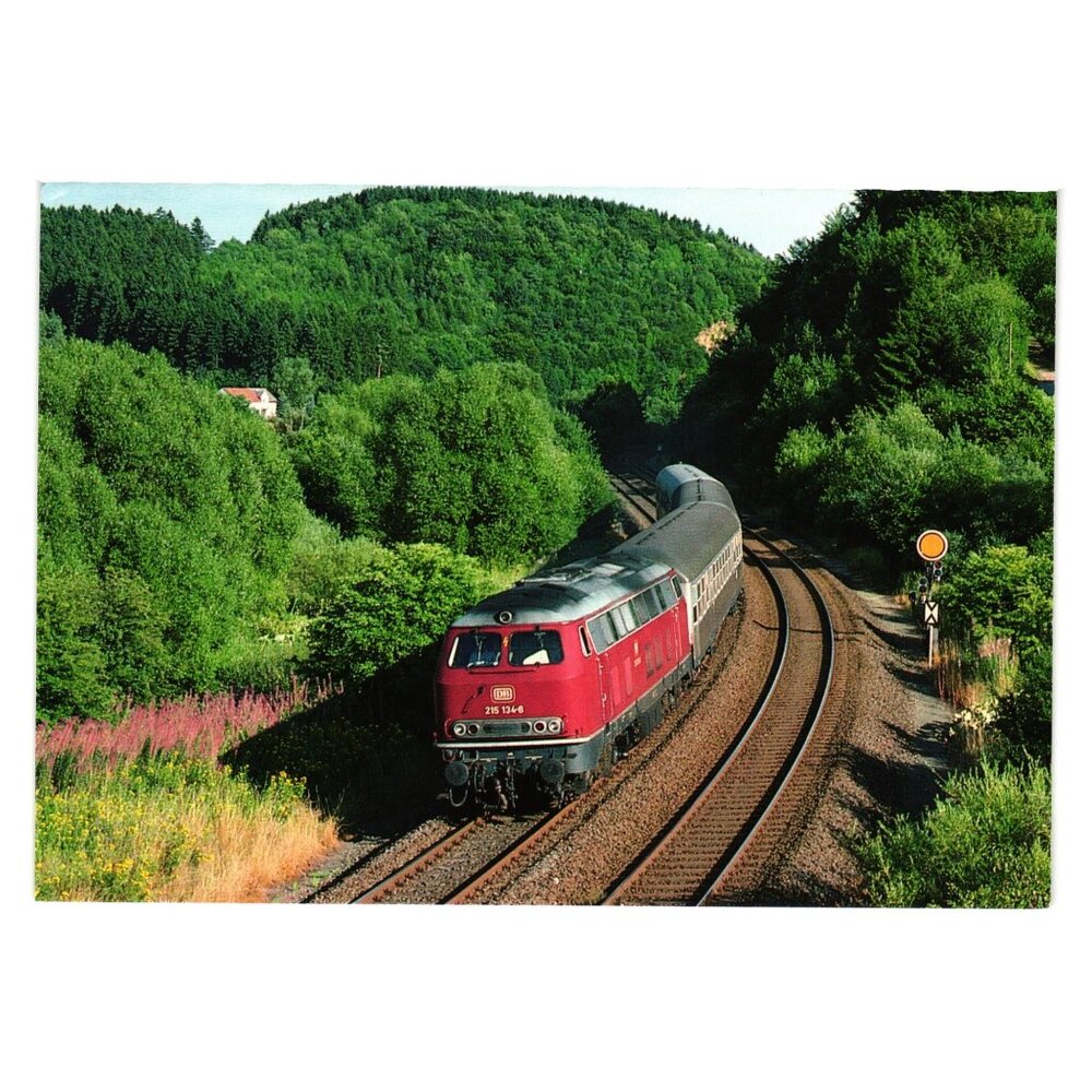 Diesel Locomotive 215 134 8 German Bundesbahn 1986 Postcard REJU Train Rail Car